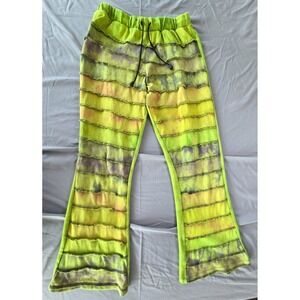 Green Tie Dye Made in Napal Cotton Patch Work Flare Cropped Pants Drawstring